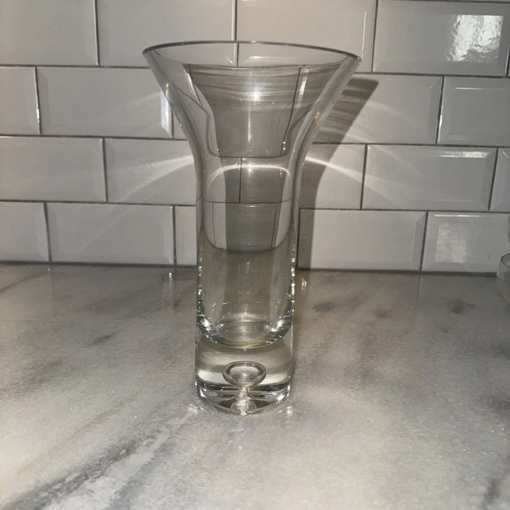 Vintage Krosno Poland Lead Crystal Bubble Base Flared‎ Vase